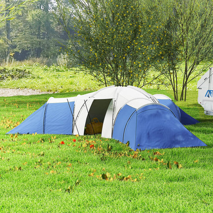 6-9 Person Camping Tent with 3 Bedrooms and Living Room - Blue