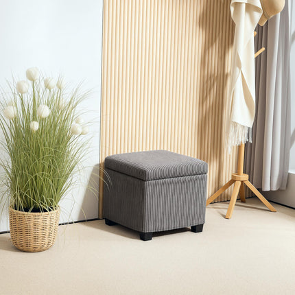 Storage Ottoman Bench with Removable Lid and Legs, 40cm Corduroy Footstool with Storage - Grey