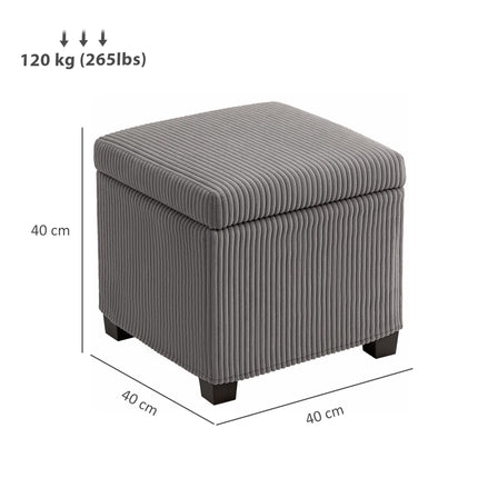 Storage Ottoman Bench with Removable Lid and Legs, 40cm Corduroy Footstool with Storage - Grey