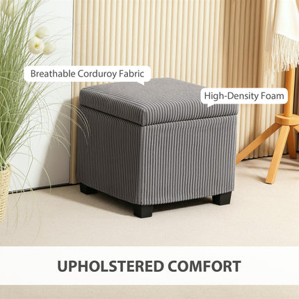 Storage Ottoman Bench with Removable Lid and Legs, 40cm Corduroy Footstool with Storage - Grey