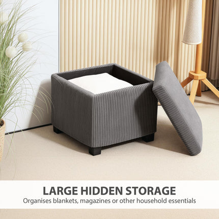 Storage Ottoman Bench with Removable Lid and Legs, 40cm Corduroy Footstool with Storage - Grey