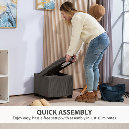Storage Ottoman Bench with Removable Lid and Legs, 40cm Corduroy Footstool with Storage - Grey