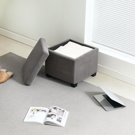 Storage Ottoman Bench with Removable Lid and Legs, 40cm Corduroy Footstool with Storage - Grey
