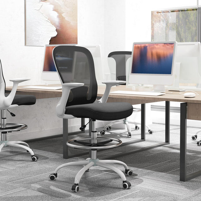 Draughtsman Chair, Mesh Drafting Chair, Ergonomic Office Chair with Flip-up Armr