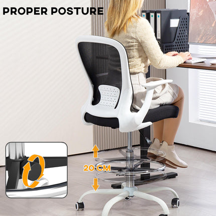Draughtsman Chair, Mesh Drafting Chair, Ergonomic Office Chair with Flip-up Armr