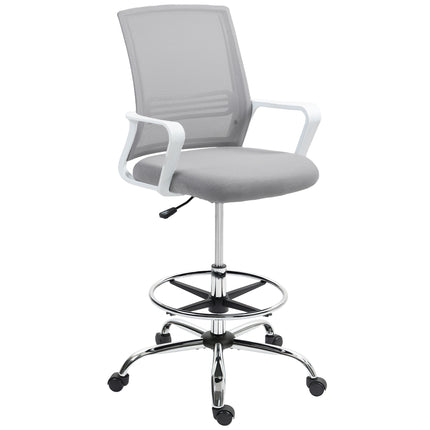 Ergonomic Draughtsman Mesh Drafting Chair with Lumbar Support & Adjustable Foot Ring - Grey