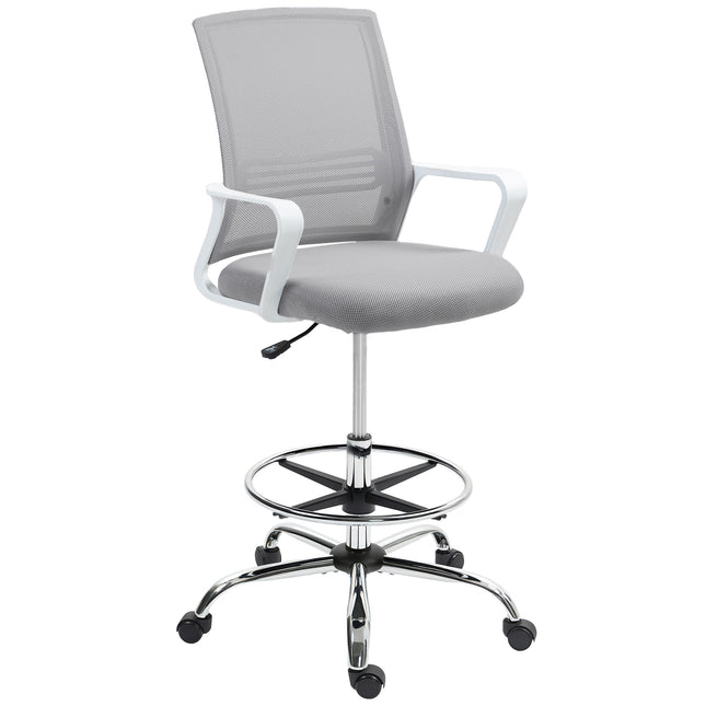 Ergonomic Draughtsman Mesh Drafting Chair with Lumbar Support & Adjustable Foot Ring - Grey