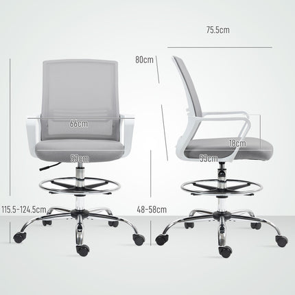 Ergonomic Draughtsman Mesh Drafting Chair with Lumbar Support & Adjustable Foot Ring - Grey