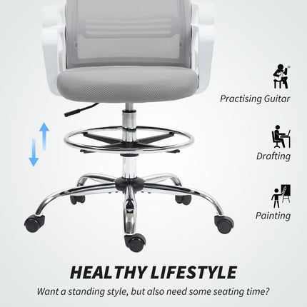 Ergonomic Draughtsman Mesh Drafting Chair with Lumbar Support & Adjustable Foot Ring - Grey