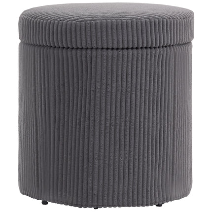 40cm Round Corduroy Storage Ottoman with Removable Lid and Legs - Grey