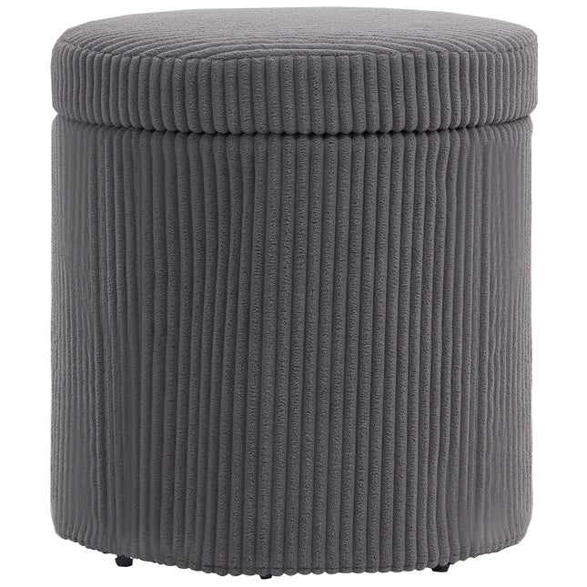 40cm Round Corduroy Storage Ottoman with Removable Lid and Legs - Grey