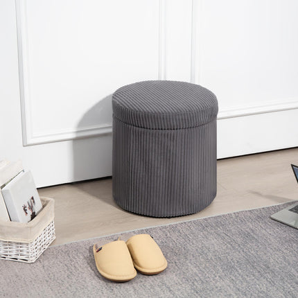 40cm Round Corduroy Storage Ottoman with Removable Lid and Legs - Grey