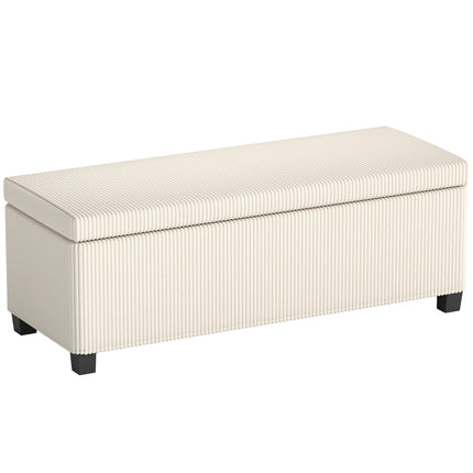 Storage Ottoman Bench, Corduroy Storage Chest Box with Wooden Legs, 112cm Bed En