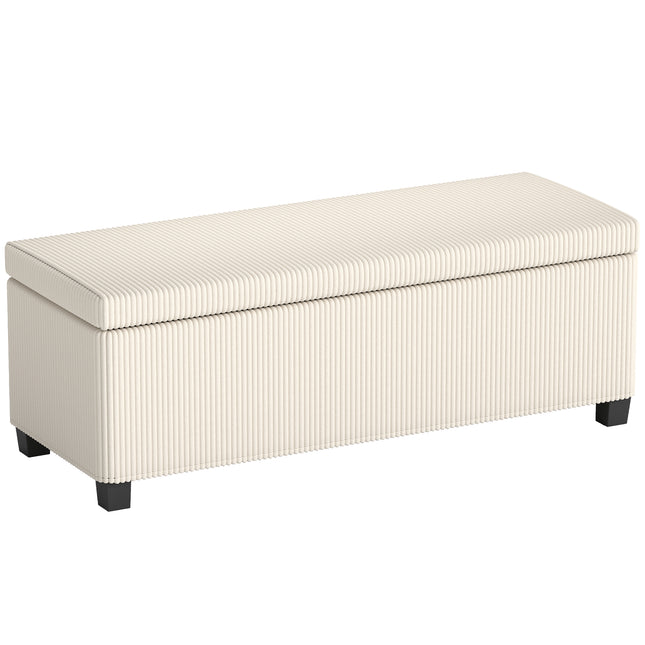 Storage Ottoman Bench, Corduroy Storage Chest Box with Wooden Legs, 112cm Bed En