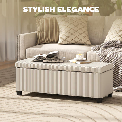 Storage Ottoman Bench, Corduroy Storage Chest Box with Wooden Legs, 112cm Bed En