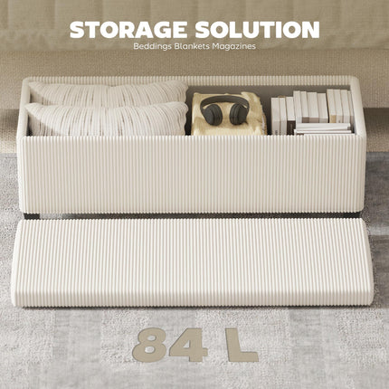 Storage Ottoman Bench, Corduroy Storage Chest Box with Wooden Legs, 112cm Bed En