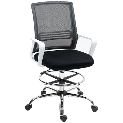 Ergonomic Draughtsman Mesh Drafting Chair with Lumbar Support and Adjustable Foot Ring - Black