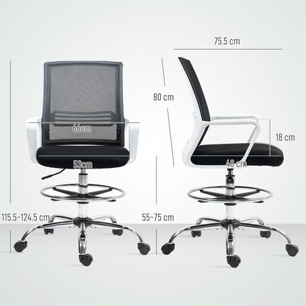 Ergonomic Draughtsman Mesh Drafting Chair with Lumbar Support and Adjustable Foot Ring - Black