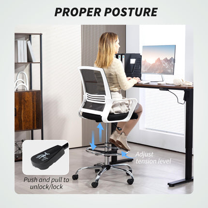 Ergonomic Draughtsman Mesh Drafting Chair with Lumbar Support and Adjustable Foot Ring - Black