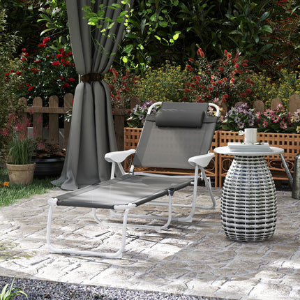 Outsunny Foldable Lounge Chair with 4-Level Adjustable Backrest & Headrest - Charcoal Grey