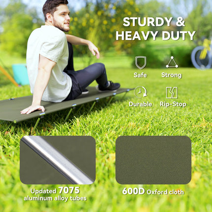 Lightweight Portable Camping Bed with Strong Aluminium Support and Carry Bag - Dark Green