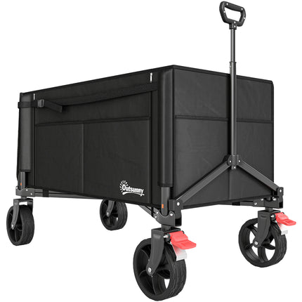 150L Folding Trolley Cart with Adjustable Handle, Brakes & 360° Wheels - Black