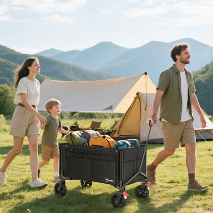 150L Folding Trolley Cart with Adjustable Handle, Brakes & 360° Wheels - Black