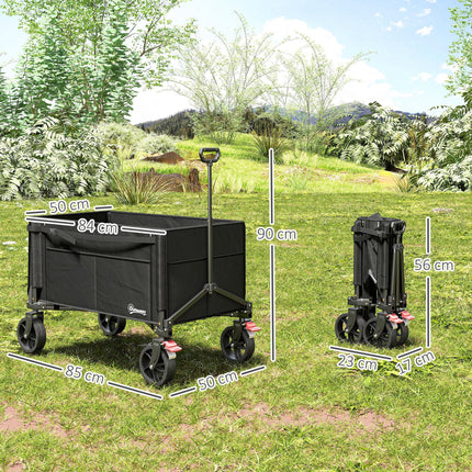 150L Folding Trolley Cart with Adjustable Handle, Brakes & 360° Wheels - Black