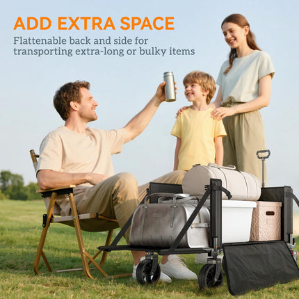 150L Folding Trolley Cart with Adjustable Handle, Brakes & 360° Wheels - Black