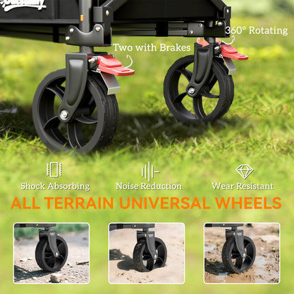 150L Folding Trolley Cart with Adjustable Handle, Brakes & 360° Wheels - Black