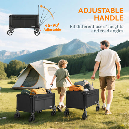 150L Folding Trolley Cart with Adjustable Handle, Brakes & 360° Wheels - Black