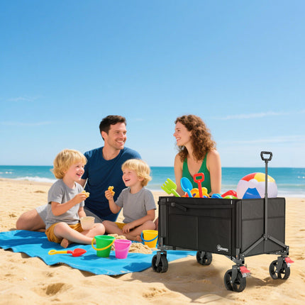 150L Folding Trolley Cart with Adjustable Handle, Brakes & 360° Wheels - Black