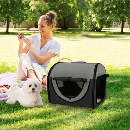 Pawhut Folding Fabric Soft Pet Crate 46Lx36Wx41H cm for Cats & Small Dogs - Black