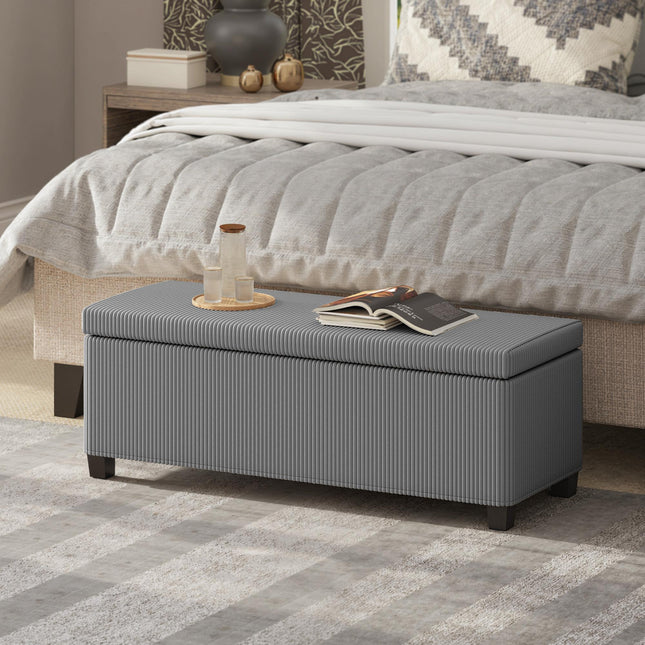 Storage Ottoman Bench 112cm Corduroy Footstool with Removable Lid and Legs - Grey