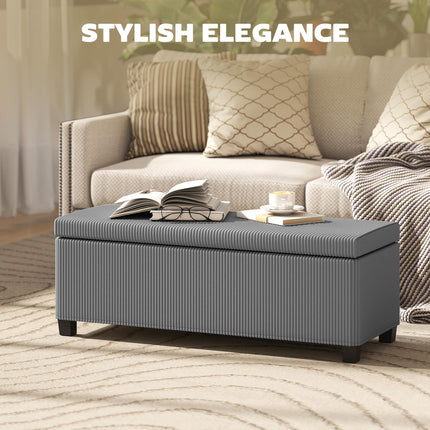 Storage Ottoman Bench 112cm Corduroy Footstool with Removable Lid and Legs - Grey