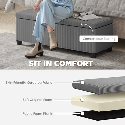 Storage Ottoman Bench 112cm Corduroy Footstool with Removable Lid and Legs - Grey