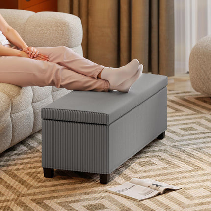 Storage Ottoman Bench 112cm Corduroy Footstool with Removable Lid and Legs - Grey