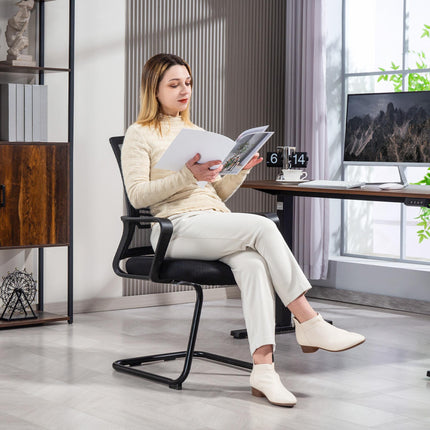 Ergonomic Padded Meeting Desk Chair with Sled Base for Office & Conference - Black