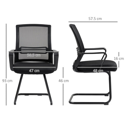 Ergonomic Padded Meeting Desk Chair with Sled Base for Office & Conference - Black