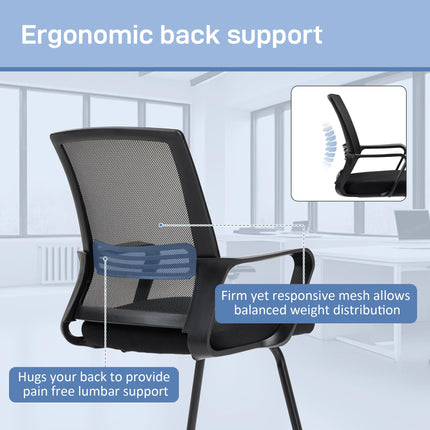 Ergonomic Padded Meeting Desk Chair with Sled Base for Office & Conference - Black