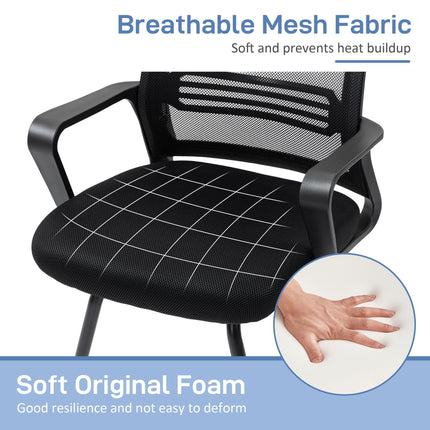 Ergonomic Padded Meeting Desk Chair with Sled Base for Office & Conference - Black