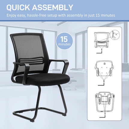 Ergonomic Padded Meeting Desk Chair with Sled Base for Office & Conference - Black