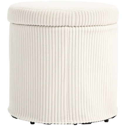 40cm Round Storage Ottoman with Removable Lid and Legs, Corduroy Footstool for Living Room and Bedroom - Beige