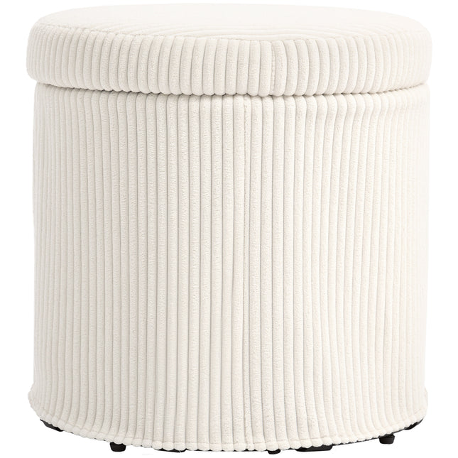 40cm Round Storage Ottoman with Removable Lid and Legs, Corduroy Footstool for Living Room and Bedroom - Beige