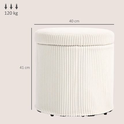 40cm Round Storage Ottoman with Removable Lid and Legs, Corduroy Footstool for Living Room and Bedroom - Beige