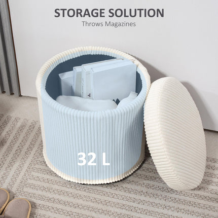 40cm Round Storage Ottoman with Removable Lid and Legs, Corduroy Footstool for Living Room and Bedroom - Beige