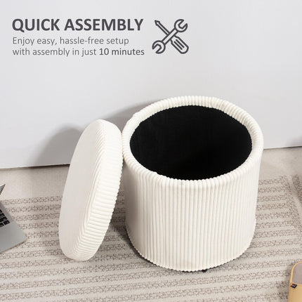 40cm Round Storage Ottoman with Removable Lid and Legs, Corduroy Footstool for Living Room and Bedroom - Beige