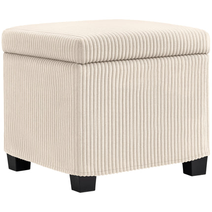 Storage Ottoman Bench 40cm with Removable Lid and Legs, Corduroy Footstool Storage Chest - Beige