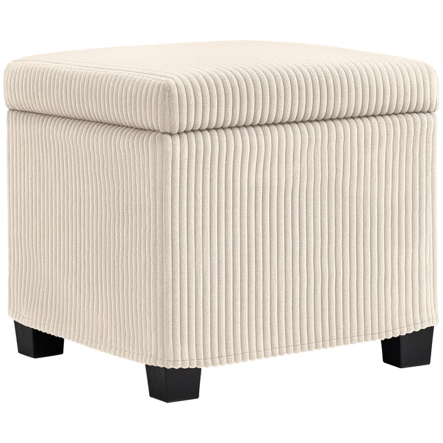 Storage Ottoman Bench 40cm with Removable Lid and Legs, Corduroy Footstool Storage Chest - Beige