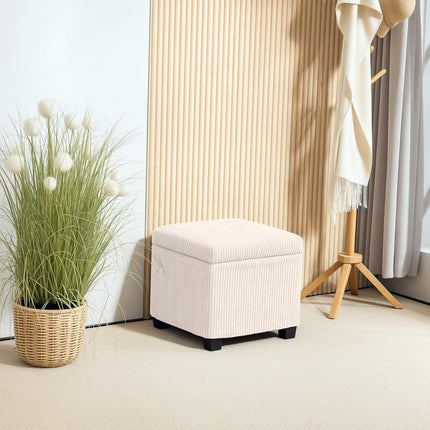 Storage Ottoman Bench 40cm with Removable Lid and Legs, Corduroy Footstool Storage Chest - Beige